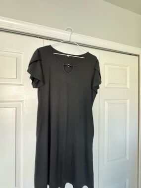 zeagoo Black Ruffle Sleeve Mini Dress with Keyhole